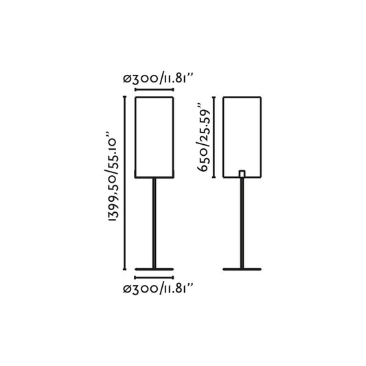 Plano con medidas de Lámpara de Pie de Salón NILA 140 cm E27 LED 15W Negro y Blanco Roto FARO