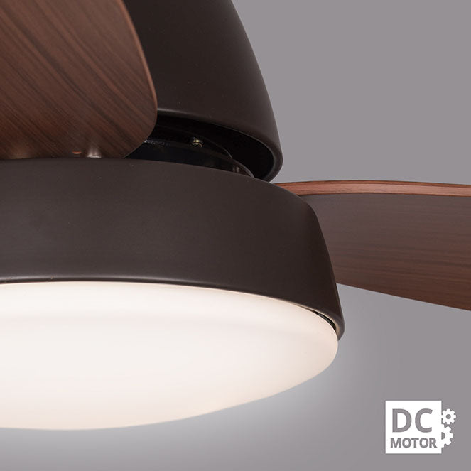 Detalles del Ventilador de Techo LUMIT MARINO marrón (Ref. 200594802B), 122cm, 3 aspas, con luz LED integrada 16W 4000K, mando a distancia, modos verano/invierno y temporizador.  Interlusa LUZGURÚ.
