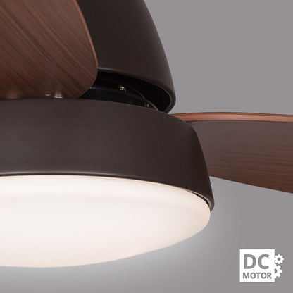 Detalles del Ventilador de Techo LUMIT MARINO marrón (Ref. 200594802B), 122cm, 3 aspas, con luz LED integrada 16W 4000K, mando a distancia, modos verano/invierno y temporizador.  Interlusa LUZGURÚ.
