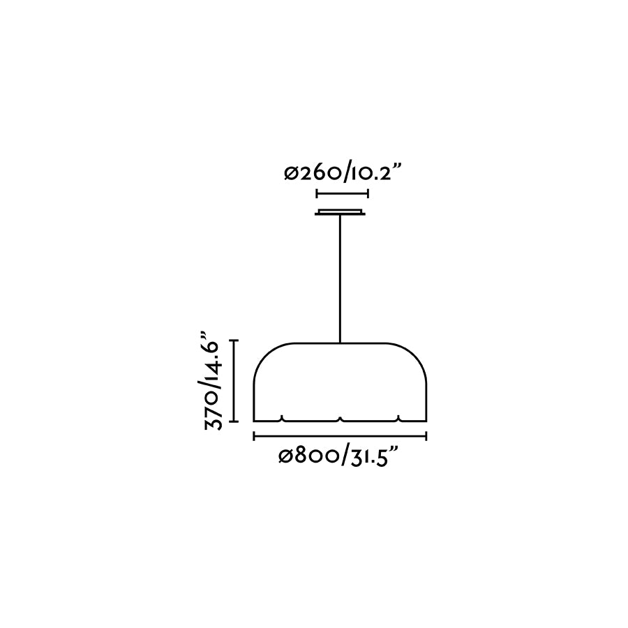 Plano con medidas de Lámpara Colgante MUTE 80 cm Acústica Gris Oscuro FARO