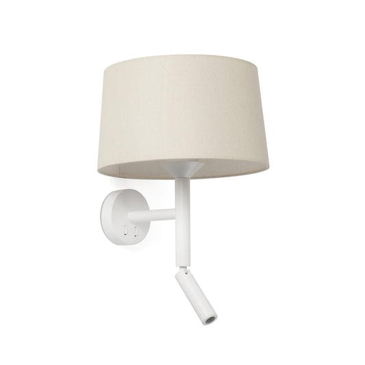 Aplique de pared con lector Windsor blanco y lino Faro - vista principal | FARO