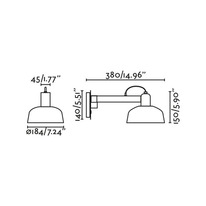 Plano con medidas de Aplique de pared TATAWIN brazo azul grisáceo FARO