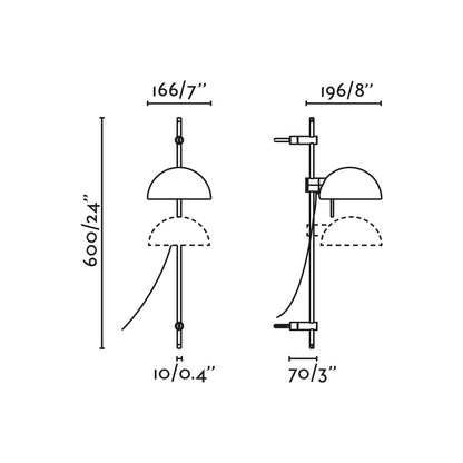 Plano con medidas de Aplique de Pared Móvil Matilda Blanco Faro Lab · Ref. 20508-136