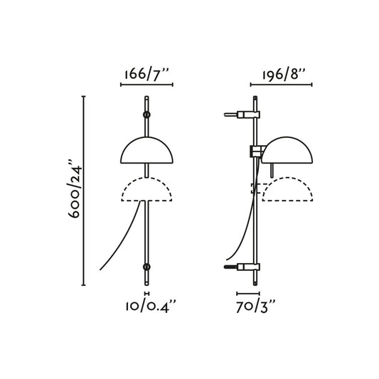 Plano con medidas de Aplique de Pared Móvil Matilda Blanco Faro Lab