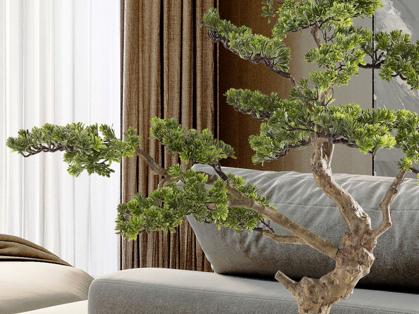 Bonsái Artificial SOKAN 81CM / Sokan / 81cm x 90cm x 42cm / Natural / Schuller instalada en ambiente decorativo de salón o dormitorio | Schuller