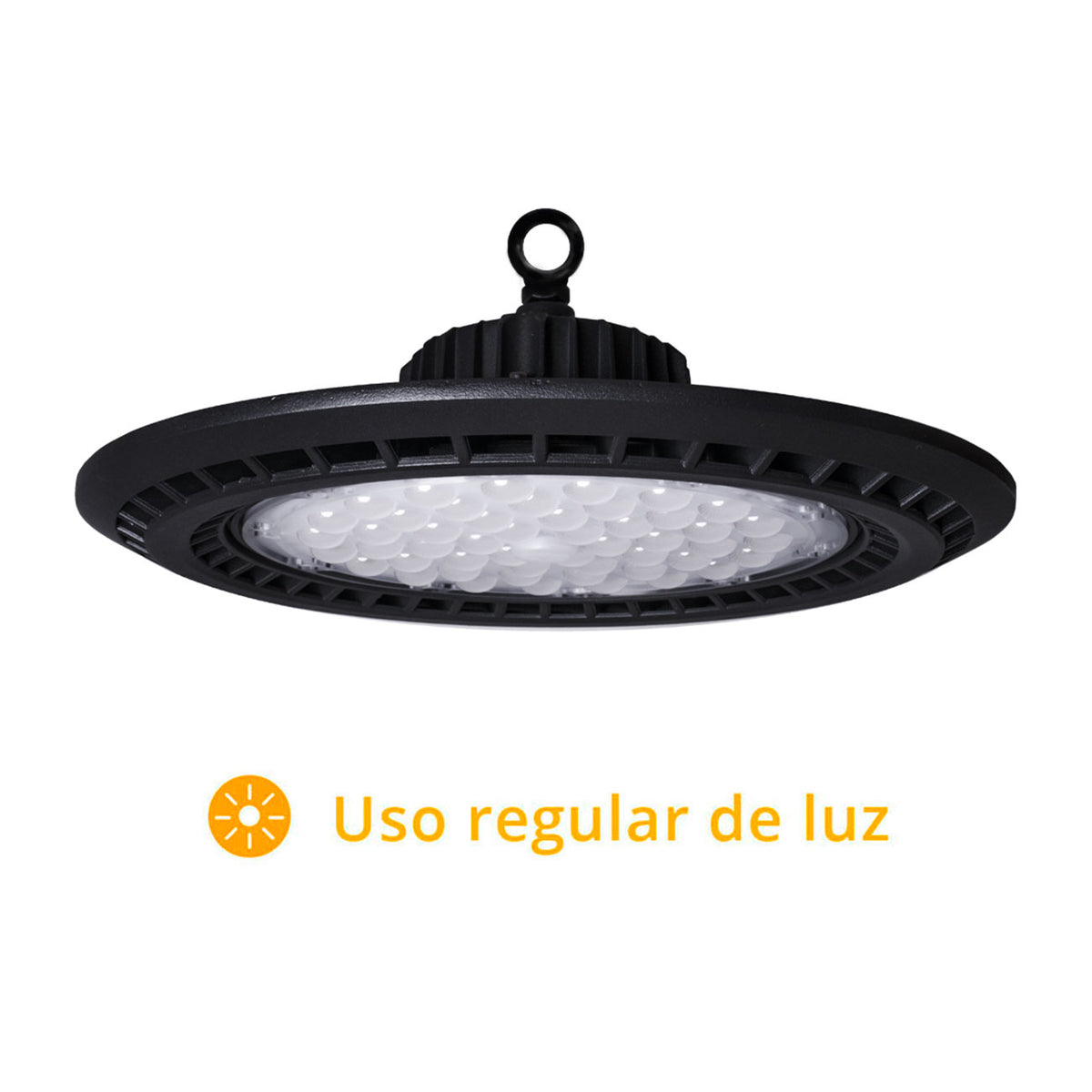 Campana LED Supervisión 100W 10000lm Luz Fría 29cm Negro Interlusa instalada en ambiente decorativo de salón o dormitorio | Interlusa