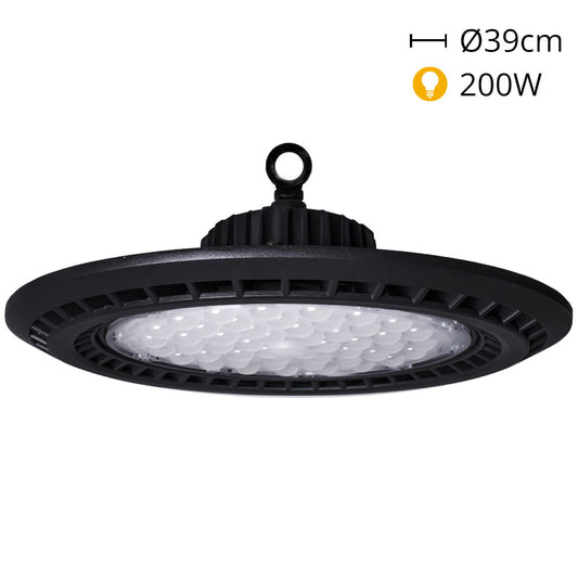 Campana LED Supervisión 200W 20000lm 6400K 39cm Negro Interlusa - Vista frontal principal en fondo blanco | LuzGurú