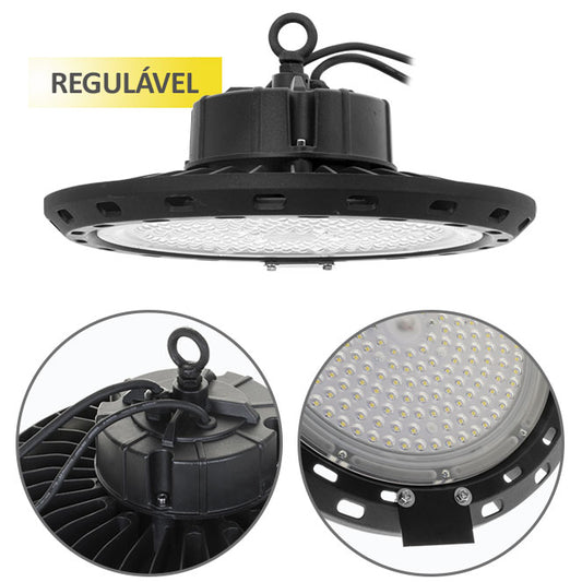 Campana LED Supervisión 34 cm 150W Luz Fría 6400K Negro Interlusa - Vista frontal principal en fondo blanco | LuzGurú