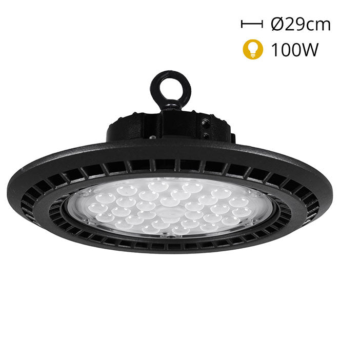 Campana LED MEGAVISION 100W 12000lm 6400K 29,5cm Negro Interlusa - Vista frontal principal en fondo blanco | LuzGurú