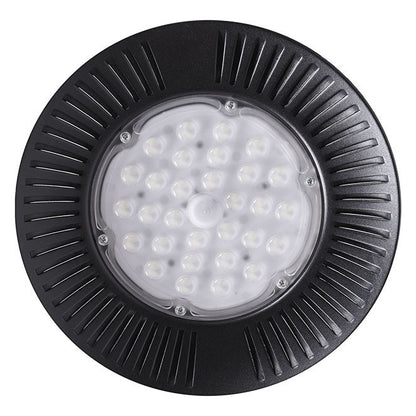 Campana LED ECOVISION 30 cm 100W 8000lm Blanco Frío Negro Interlusa instalada en ambiente decorativo de salón o dormitorio | Interlusa