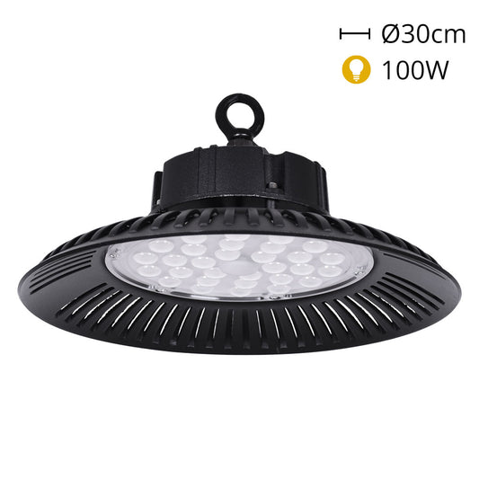 Campana LED ECOVISION 30 cm 100W 8000lm Blanco Frío Negro Interlusa - Vista frontal principal en fondo blanco | LuzGurú