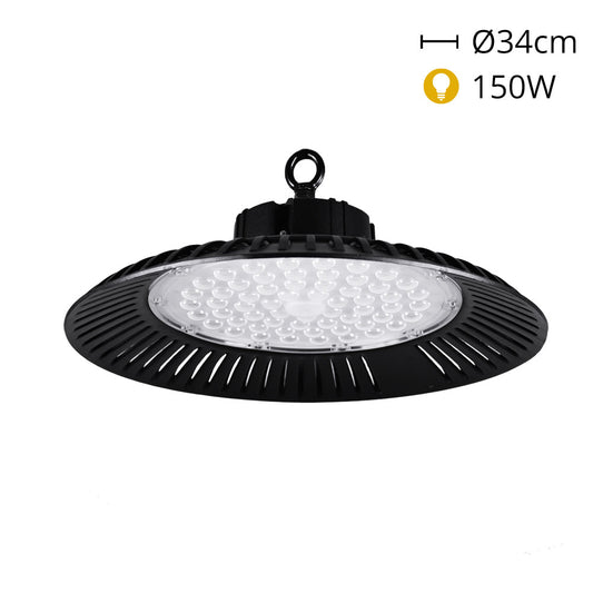 Campana LED ECOVISION 34 cm 150W Luz Fría Negro TECHTOUCH Interlusa - Vista frontal principal en fondo blanco | LuzGurú