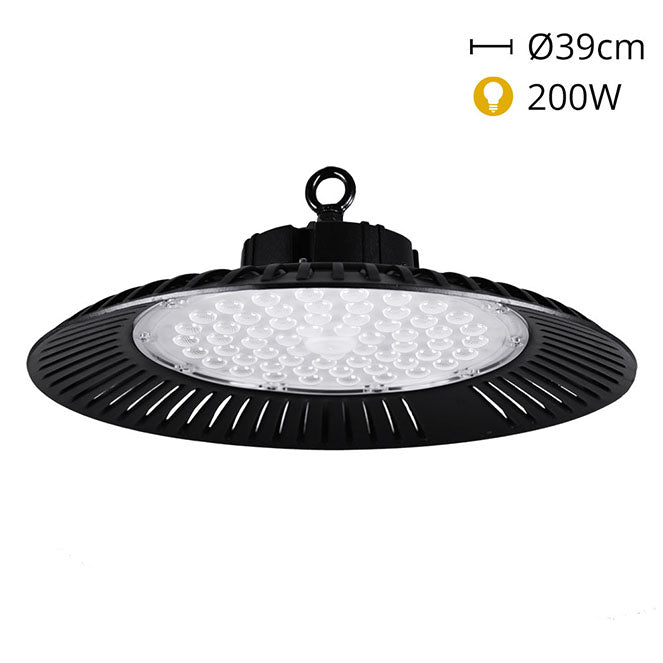 Campana LED ECOVISION 39 cm 200W Luz Fría 6400K Negro Interlusa - Vista frontal principal en fondo blanco | LuzGurú