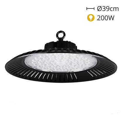 Campana LED ECOVISION 39 cm 200W Luz Fría 6400K Negro Interlusa - Vista frontal principal en fondo blanco | LuzGurú