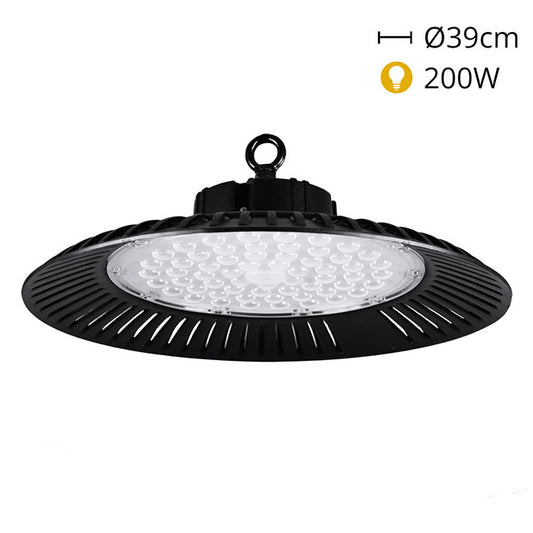 Campana LED ECOVISION 39 cm 200W Luz Fría 6400K Negro Interlusa - Vista frontal principal en fondo blanco | LuzGurú
