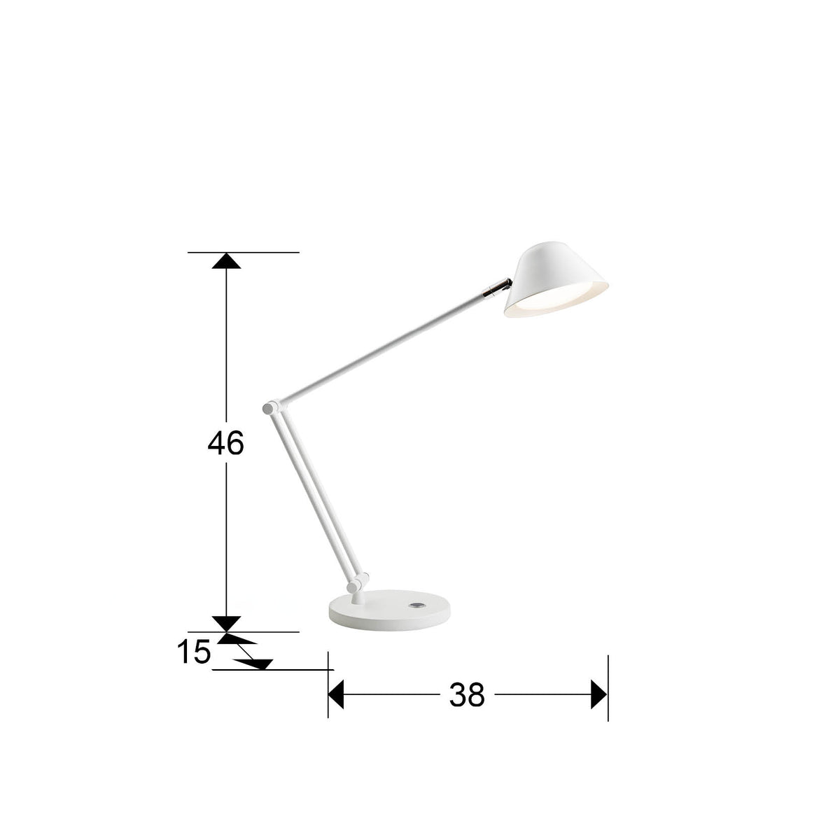 Plano con medidas de Flexo de Sobremesa LED Taros 10W Blanco Mate Schuller · Ref. 215855