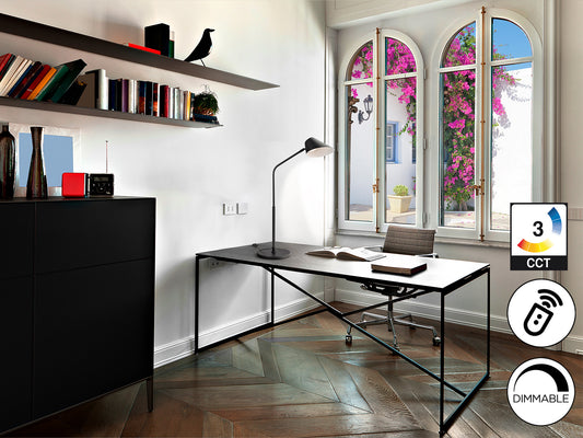 Flexo LED de Sobremesa Esino 12W Negro Mate con Mando Schuller en ambiente decorado | Schuller
