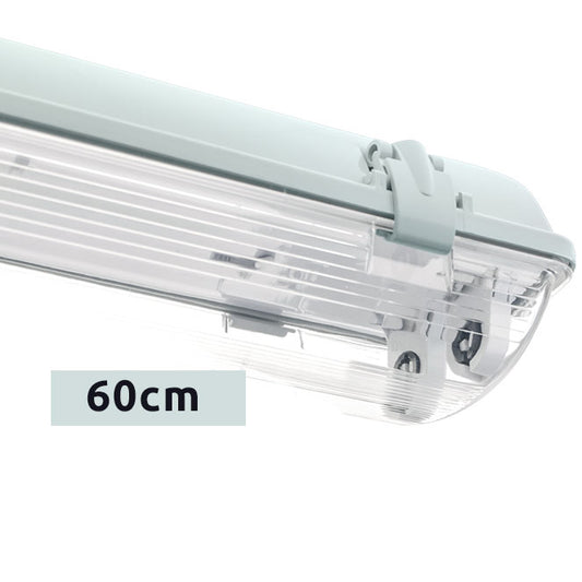 Armadura Estanca LINESTA IP65 2xG13 T8 LED 60cm Gris Interlusa instalada en ambiente decorativo de salón o dormitorio | Interlusa