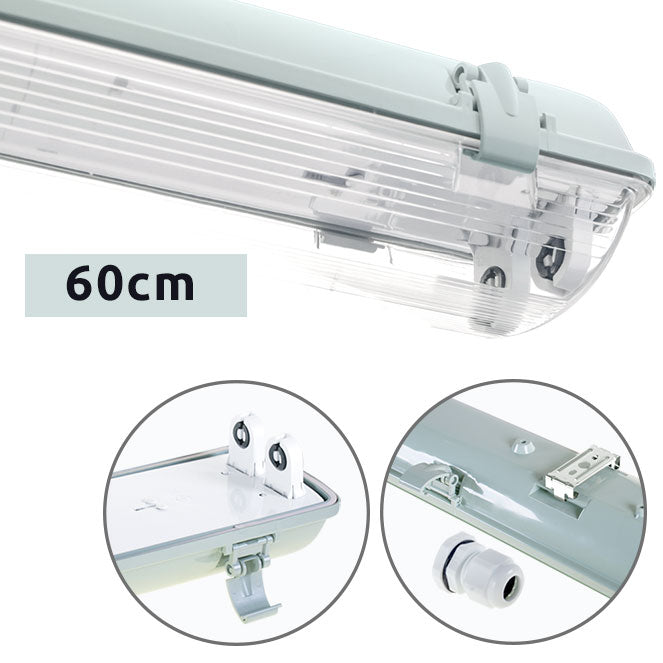 Armadura Estanca LINESTA IP65 2xG13 T8 LED 60cm Gris Interlusa - Vista frontal principal en fondo blanco | LuzGurú