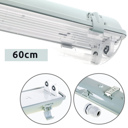 Armadura Estanca LINESTA IP65 2xG13 T8 LED 60cm Gris Interlusa - Vista frontal principal en fondo blanco | LuzGurú