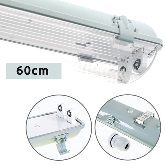 Armadura Estanca LINESTA IP65 2xG13 T8 LED 60cm Gris Interlusa - Vista frontal principal en fondo blanco | LuzGurú