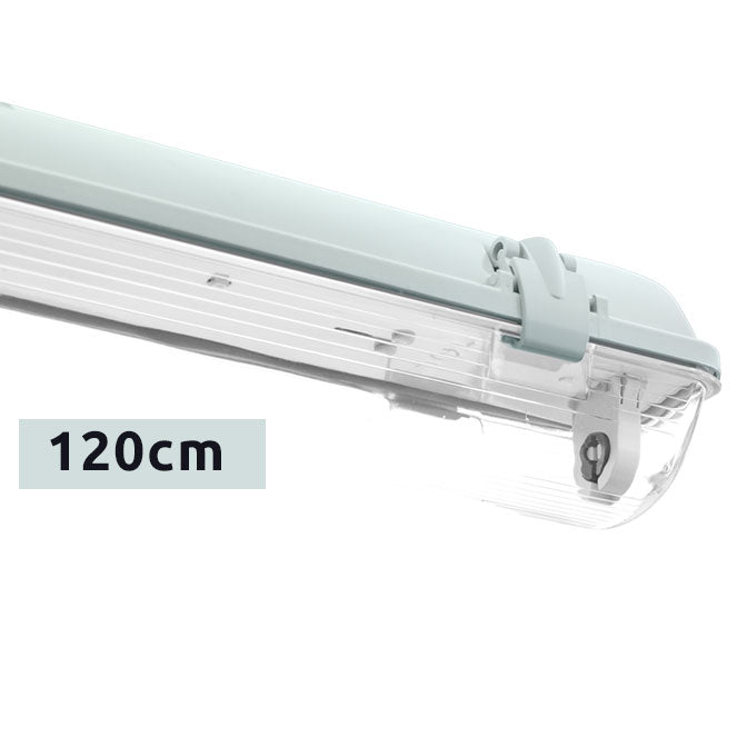 Armadura Estanca LINESTA 126 cm Gris para Tubo LED T8 Interlusa instalada en ambiente decorativo de salón o dormitorio | Interlusa