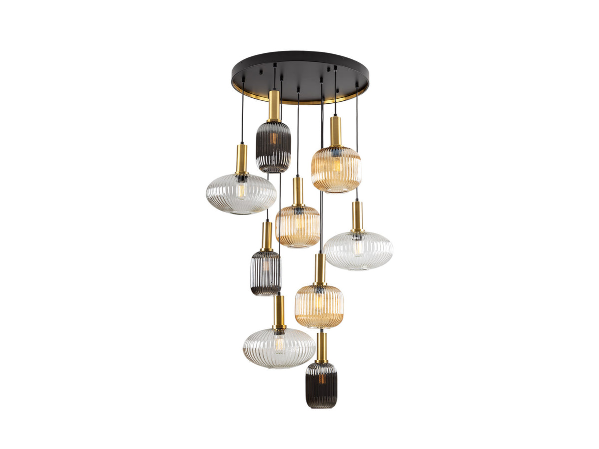 Lámpara Colgante Norma 9 Luces Negra y Latón Schuller - vista principal | Schuller