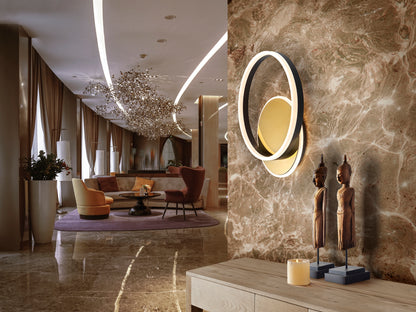 Plafón de Techo o Aplique Oriel 38W LED Oro y Negro Schuller en ambiente decorado | Schuller
