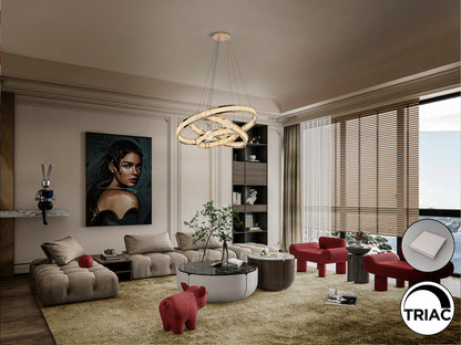 Lámpara Colgante LED Lorian 3 Aros Dorado Brillo 79W Schuller en ambiente decorado | Schuller