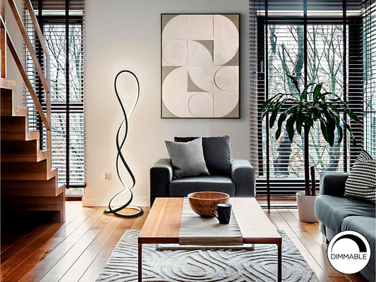 Lámpara de Pie Evania LED 64W 147 cm Negro Mate Schuller en ambiente decorado | Schuller