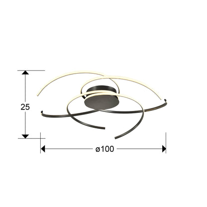 Plano con medidas de Plafón de Techo LED Cadence 100 cm 68W Negro Mate Schuller