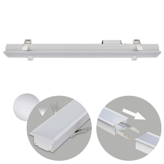 Barra LED Empotrable Linex B2 60cm 20W Luz Día Aluminio Interlusa - Vista frontal principal en fondo blanco | LuzGurú