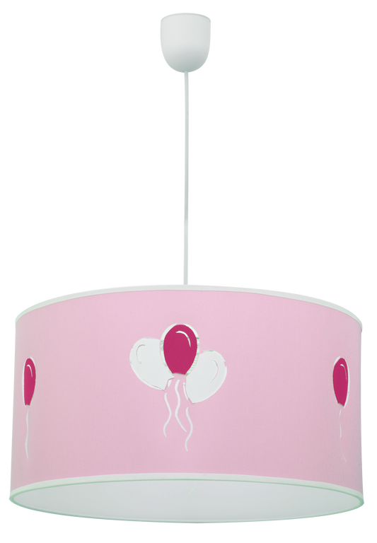 Lámpara colgante Globitos fabricada en textil rosa, ideal para iluminar la habitación infantil