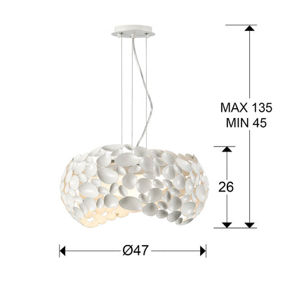Plano con medidas de Lámpara Colgante Narisa 5 Luces 47 cm Blanco Mate Schuller · Ref. 266290