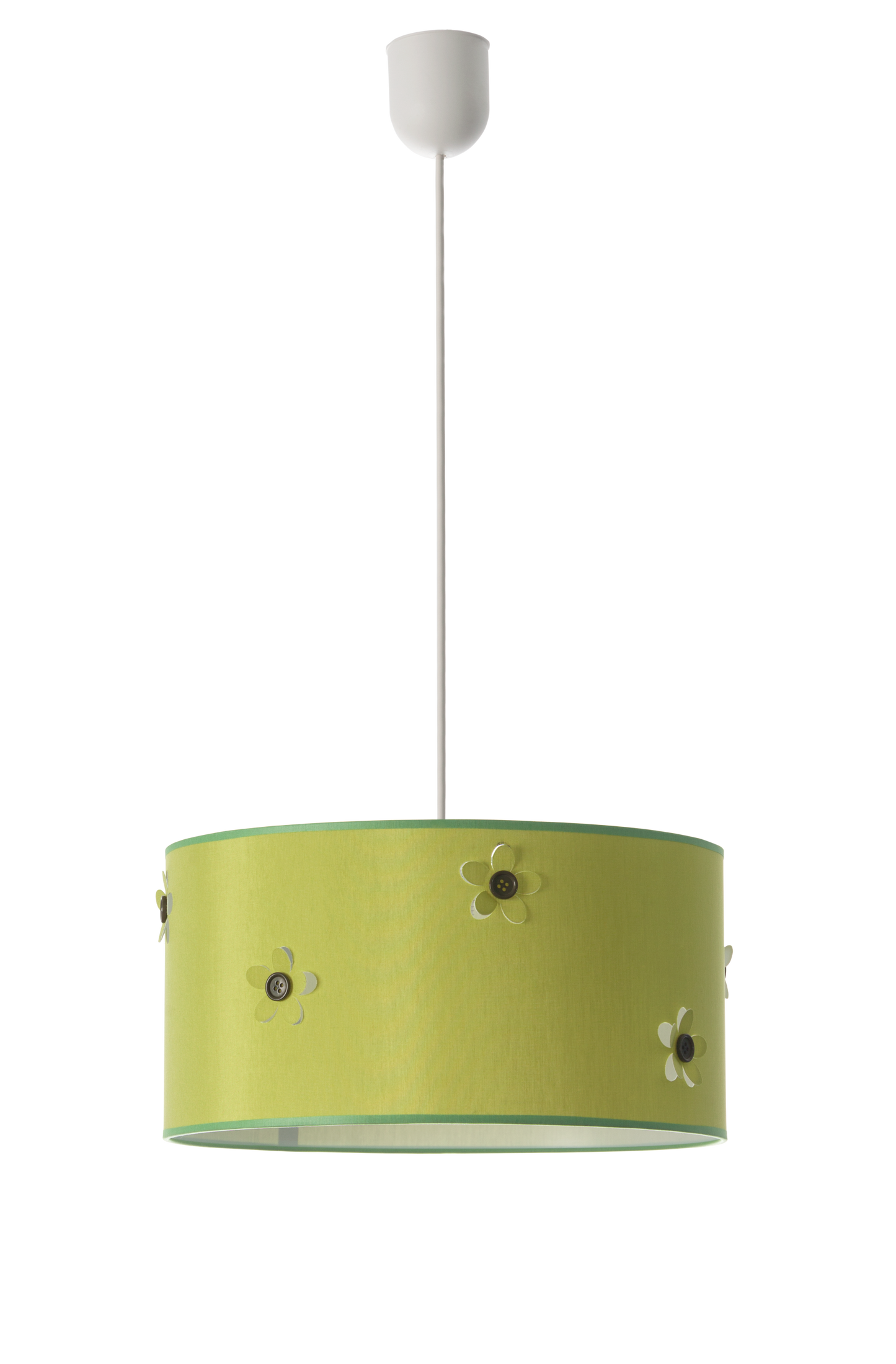 Colgante Botón Verde Fabrilamp: Iluminación suave y decorativa para habitaciones infantiles.