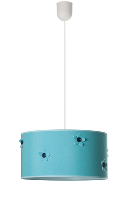 Colgante Boton fabricado en textil color azul turquesa, ideal para niños