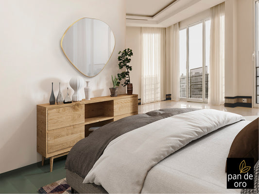 Espejo de Pared Ovalado Irregular Mimo 80 cm Pan de Oro Schuller en ambiente decorado | Schuller