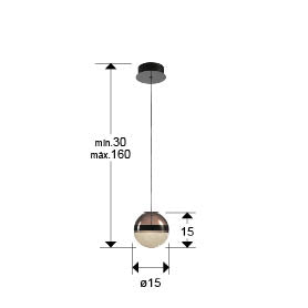 Plano con medidas de Lámpara Colgante LED Orbes 15 cm Cromo Negro Schuller · Ref. 276252