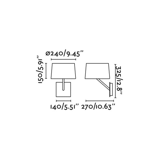 Plano con medidas de Aplique de pared Handy blanco diseño Jordi Blasi FARO