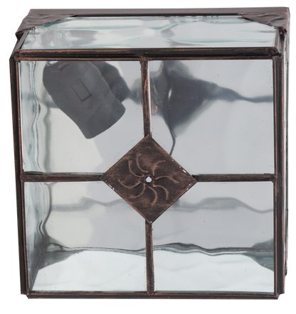 Plafón Estepa fabricado en metal color cobre con cristal rugoso, estilo rústico
