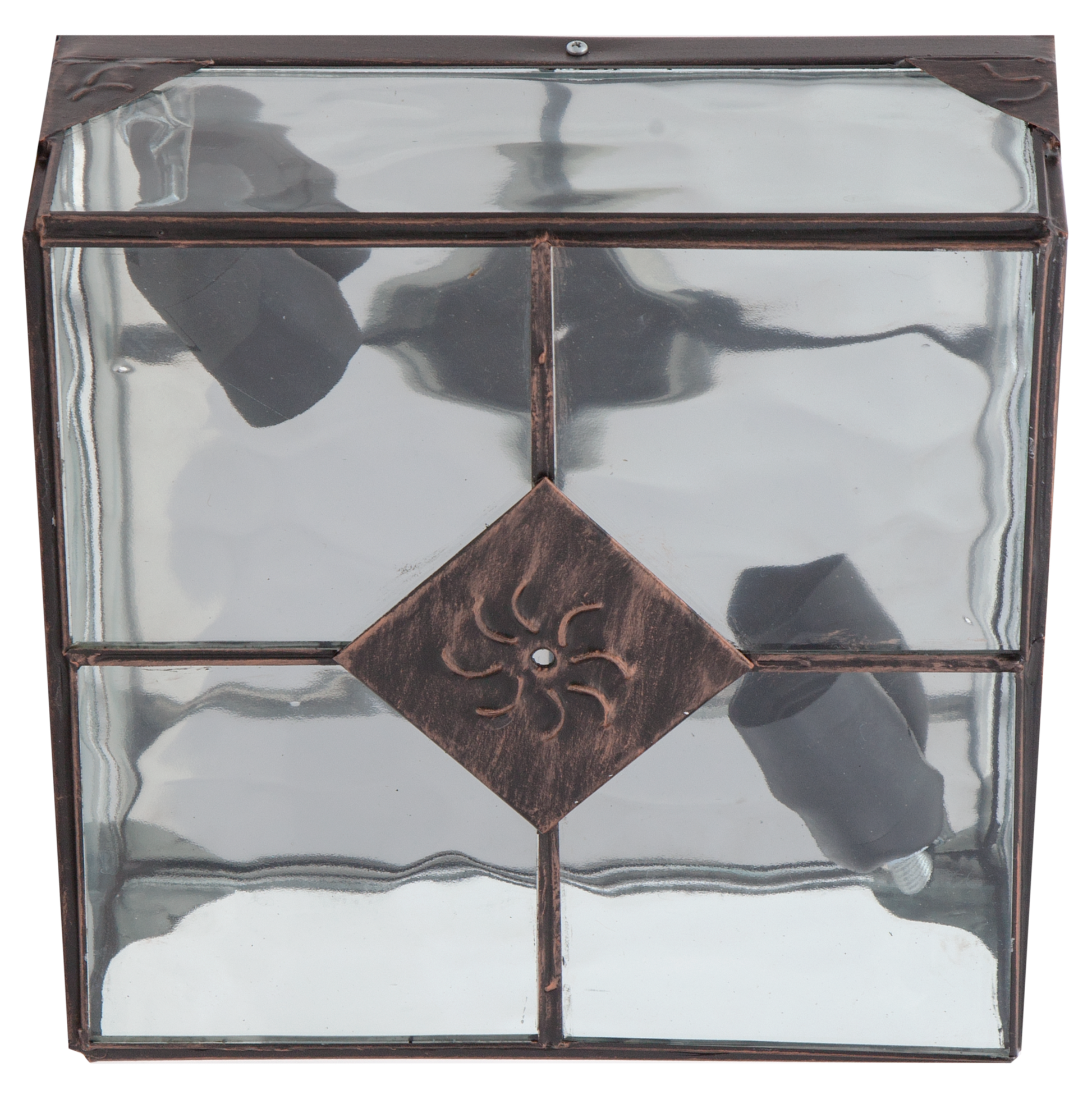 Plafón Estepa fabricado en metal color cobre con cristal rugoso
