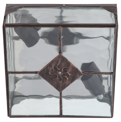 Plafón Estepa fabricado en metal color cobre con cristal rugoso