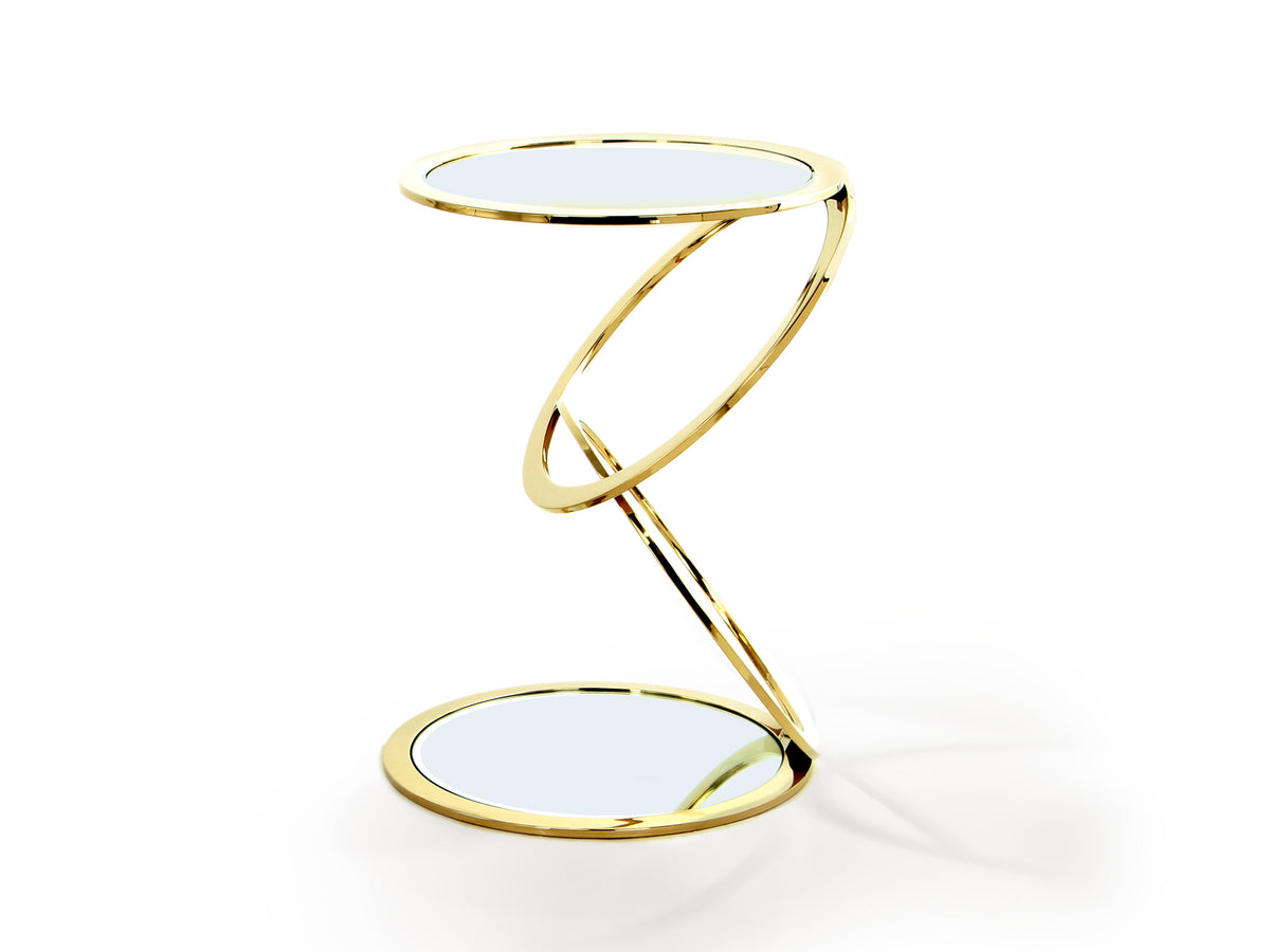 Mesa Auxiliar Redonda Aros 45 cm Oro Brillo con Espejo Schuller en ambiente decorado | Schuller