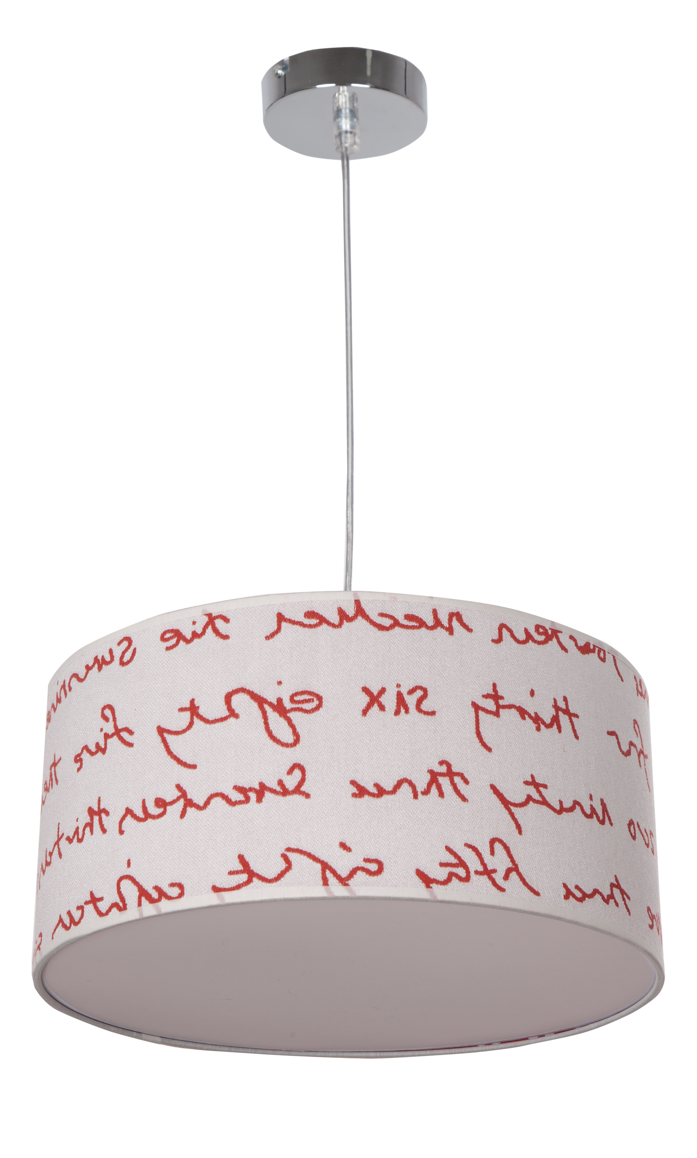 Lámpara colgante Letters fabricada en blanco y rojo, ideal para luz difusa