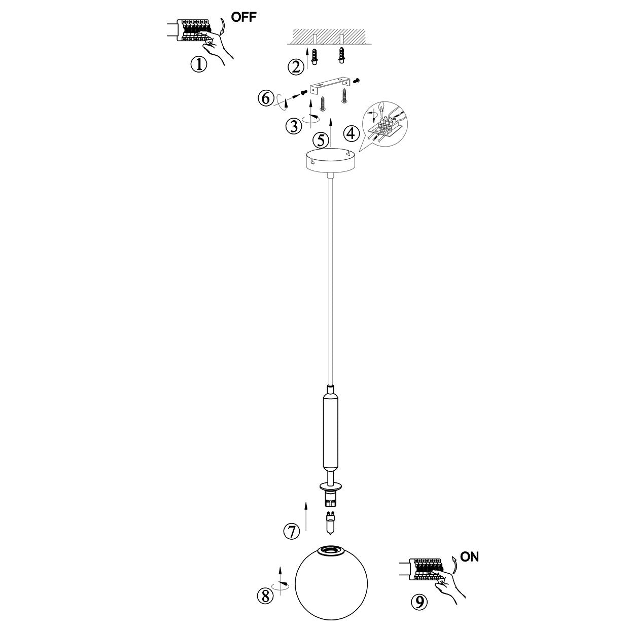 Colgante Ficus latón bola opal - Vista lateral con cable ajustable