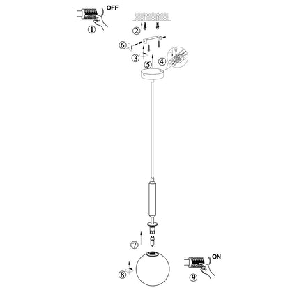 Colgante Ficus latón bola opal - Vista lateral con cable ajustable