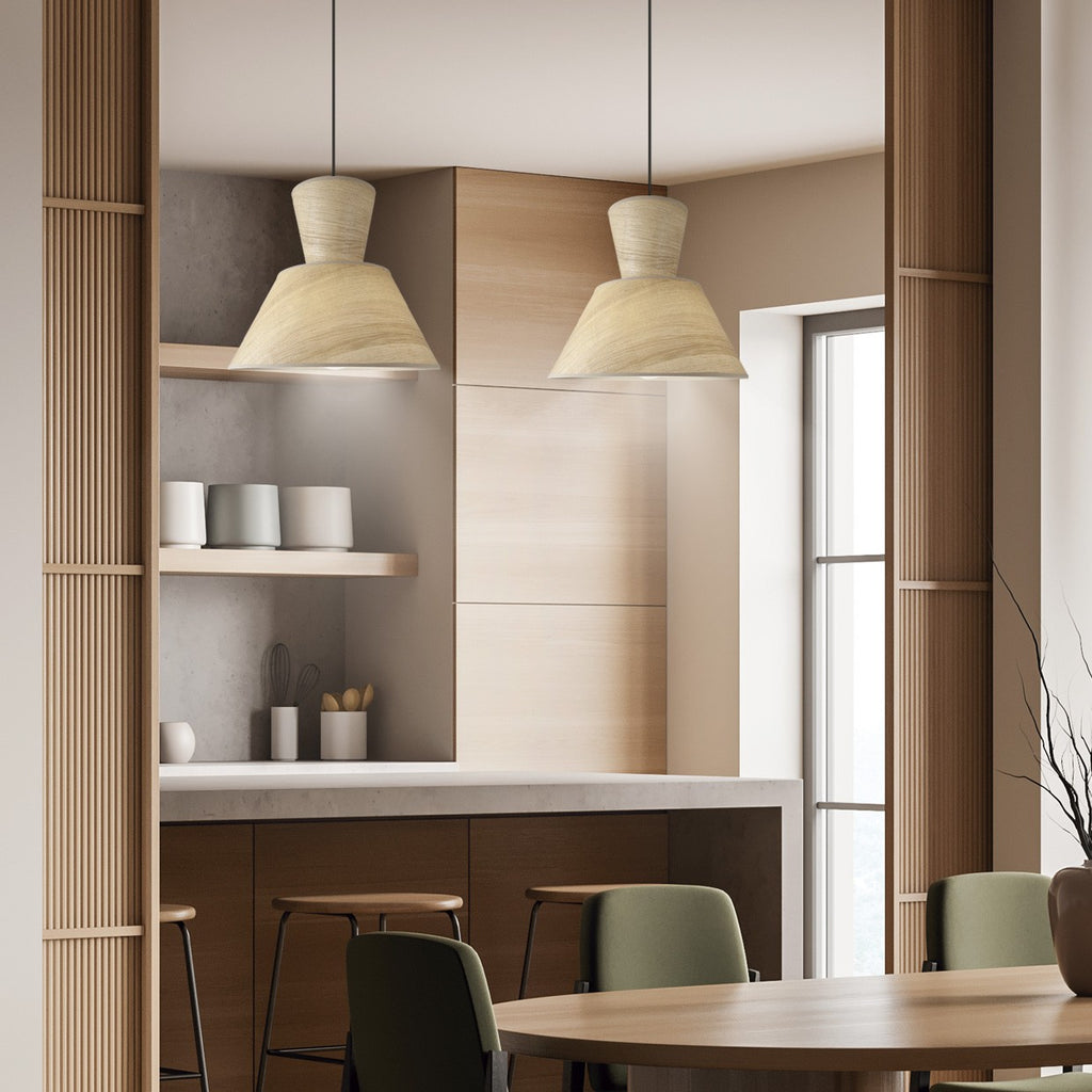 Colgante Carlo madera instalado en comedor - Ambiente decorado