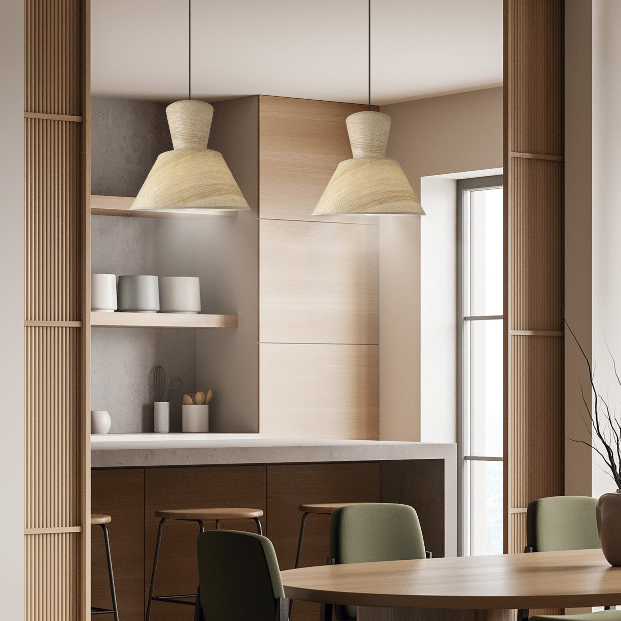 Colgante Carlo madera instalado en comedor - Ambiente decorado