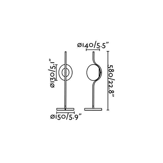 Plano con medidas de Lámpara de Sobremesa Le Vita LED Regulable Táctil Negro Mate FARO