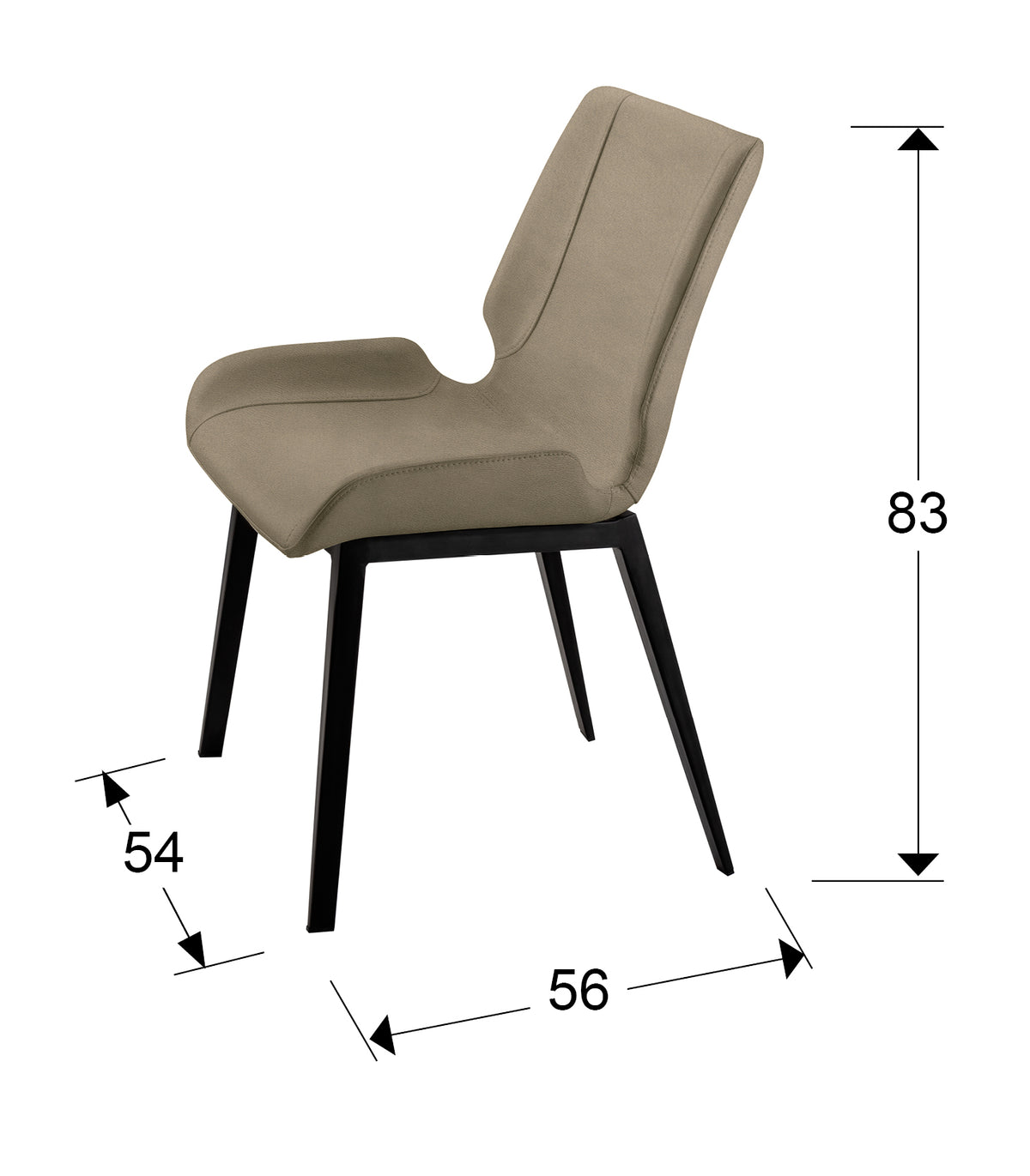 Plano con medidas de Silla Kiara Negra y Beige con Tapizado Textil Schuller